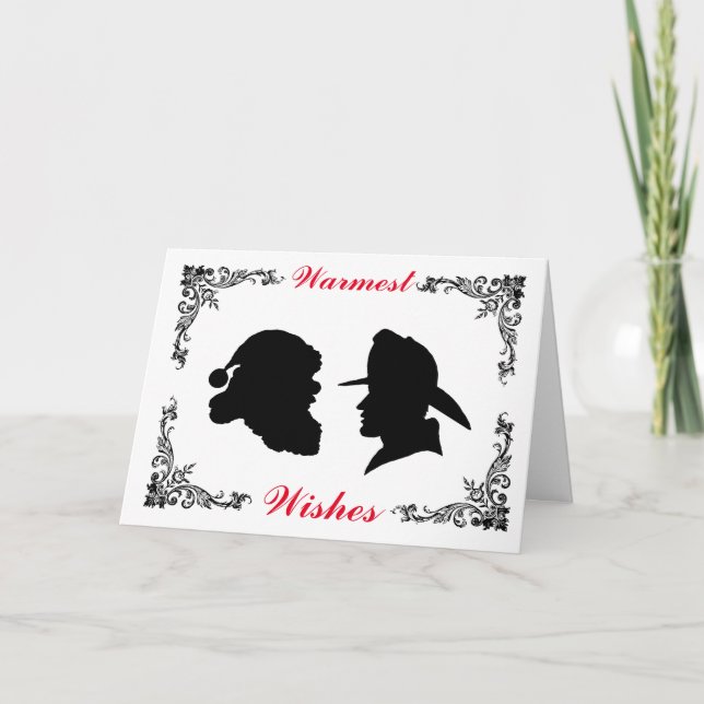 Fireman Silhouette & Santa Christmas Card (Front)