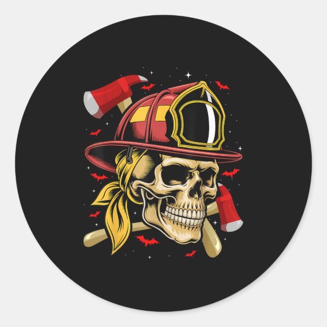Fireman Skull Firefighter Skeleton Halloween Costu Classic Round Sticker (Front)