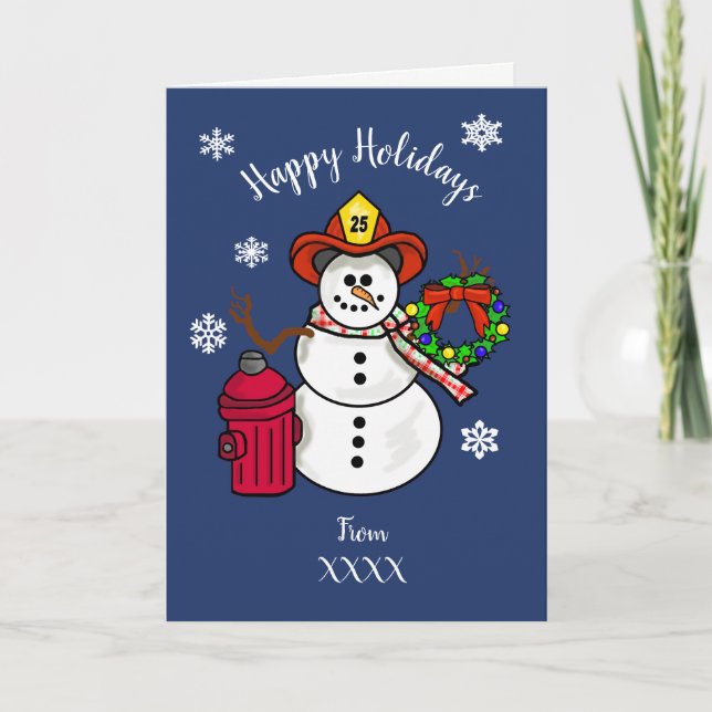 Fireman Snowman Christmas Card for Dept. or Person (Front)