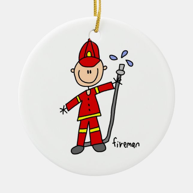 Fireman Stick Figure Ceramic Ornament (Front)
