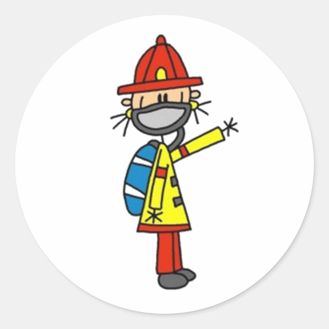 Fireman Stick Figure Classic Round Sticker (Front)