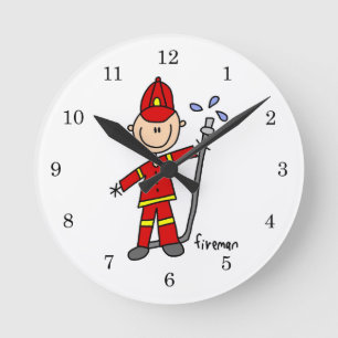 Fireman Stick Figure Round Clock