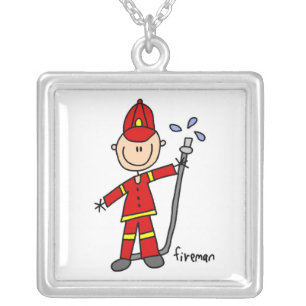 Fireman Stick Figure Silver Plated Necklace