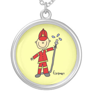 Fireman Stick Figure Silver Plated Necklace