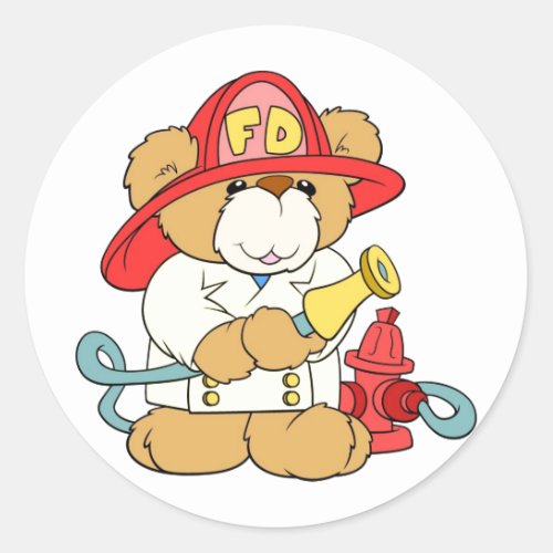 Fireman Teddy Bear Classic Round Sticker