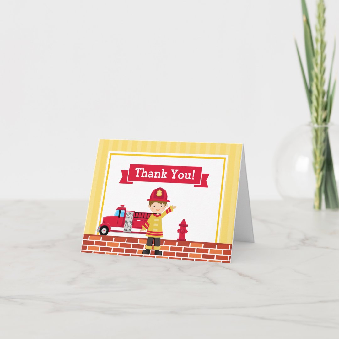 Fireman Thank You Card Folded Note Card | Zazzle