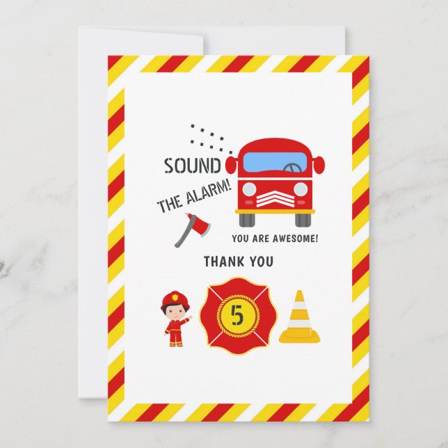 Fireman themed Birthday Thank You Card (Front)