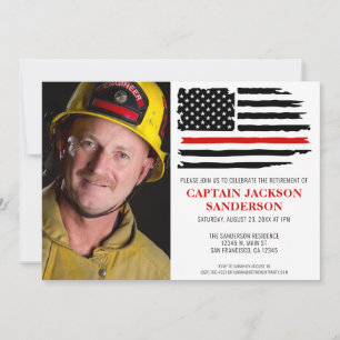Fireman Thin Red Firefighter Photo Retirement Invitation