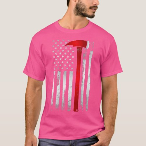 Fireman Thin Red Line American Flag Axe gift for F T_Shirt