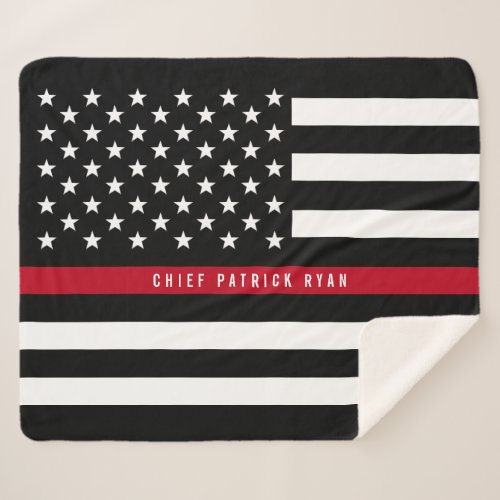Fireman Thin Red Line American Flag Monogram Med Sherpa Blanket