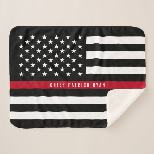 Fireman Thin Red Line American Flag Monogram Small Sherpa Blanket