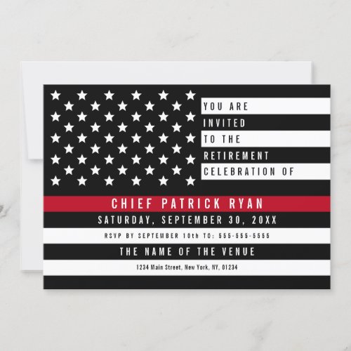 Fireman Thin Red Line American Flag Retirement Invitation