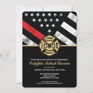 Fireman Thin Red Line Firefighter Graduation Invitation