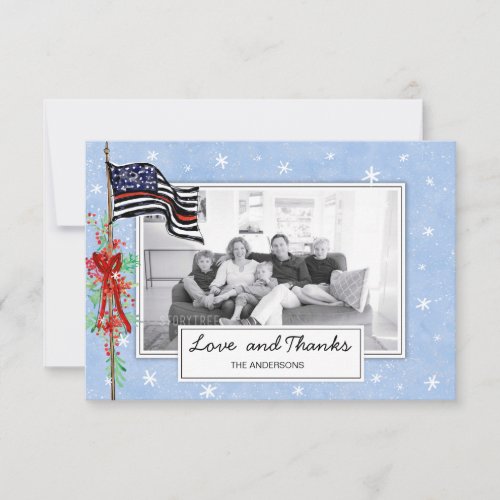 Fireman Thin Red Line Flag Family Photo Holiday Thank You Card