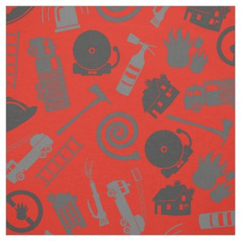 Fireman Tools And Symbols Red Fabric by uniqueprints at Zazzle