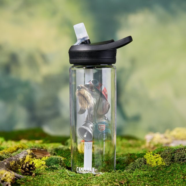 Fireman Watching Over You Wire-hair Dachshund Wate Water Bottle (Outdoor)