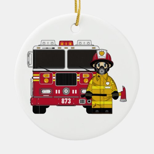 Fireman with Fire Engine Ornament