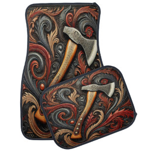 Fireman's Axe Among Ornate Patterns Car Floor Mat