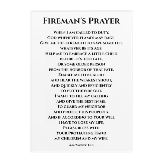 Fireman's Prayer Acrylic Print | Zazzle.com