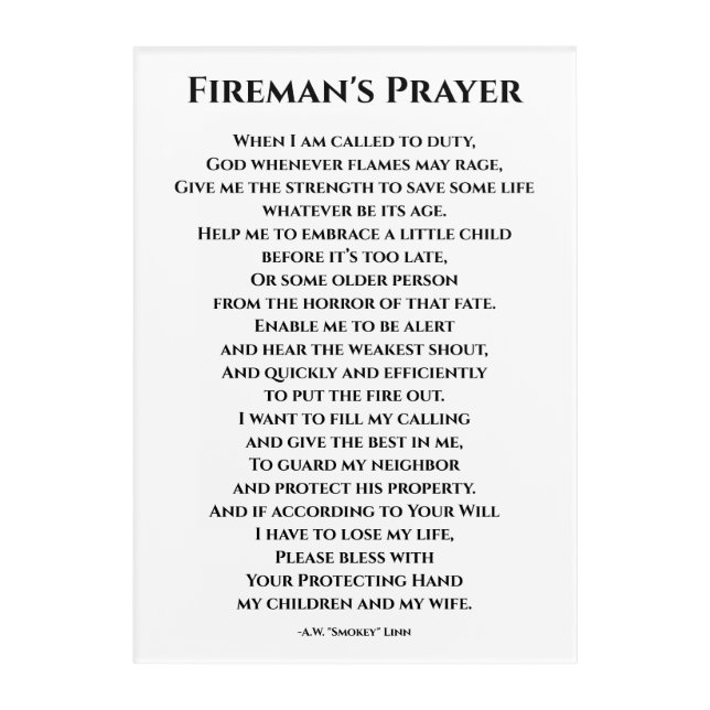 Fireman's Prayer Acrylic Print (Front)