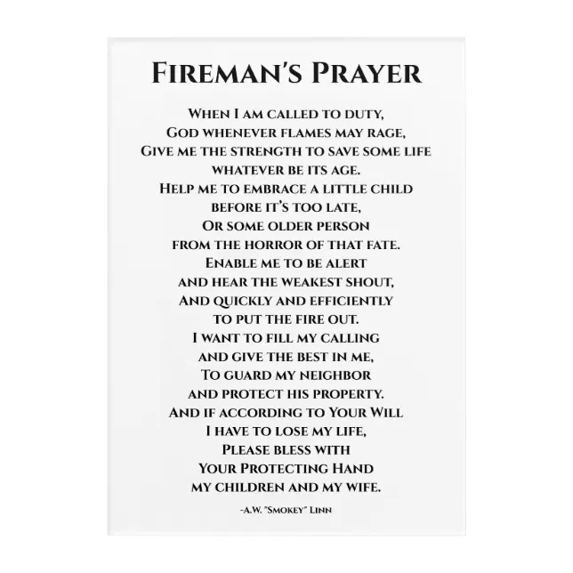 Printable Firemans Prayer Text A Firefighters Prayer Poem For Firemen