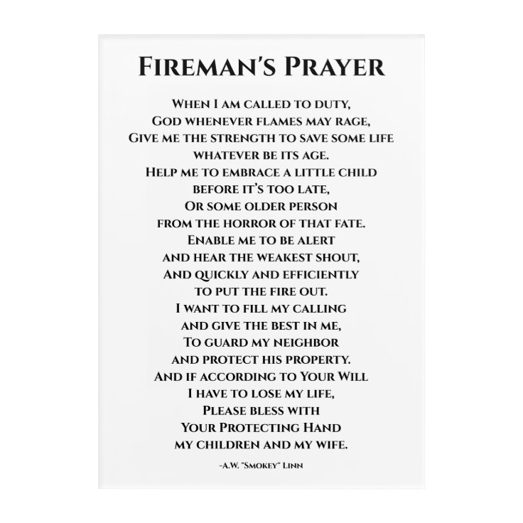 Fireman's Prayer Acrylic Print | Zazzle
