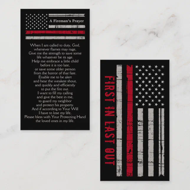 Fireman's Prayer Bulk Firefighter Thin Red Line Bu Business Card | Zazzle