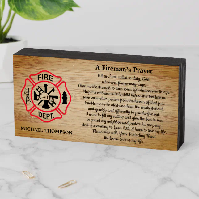 Fireman's Prayer Maltese Cross Firefighter Wooden Box Sign | Zazzle
