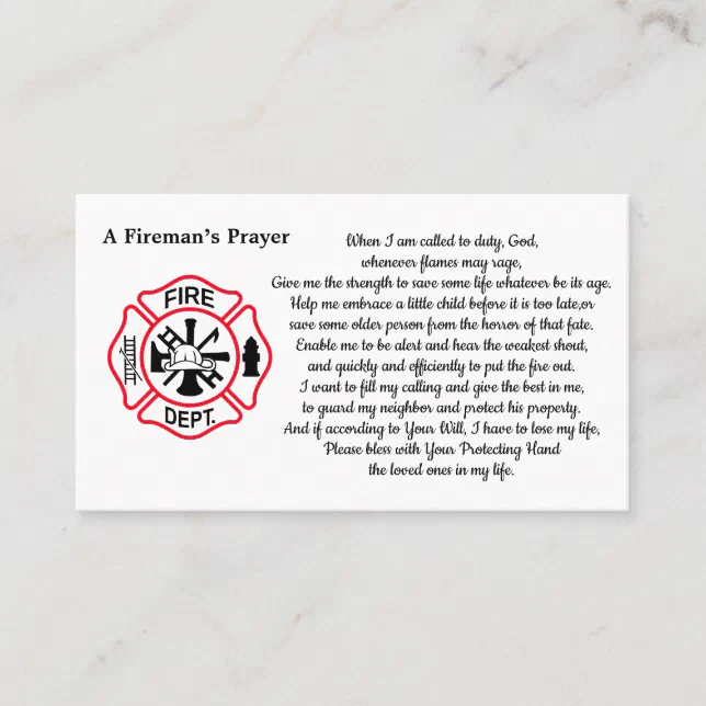 Fireman's Prayer Maltese Thin Red Line Firefighter Business Card | Zazzle