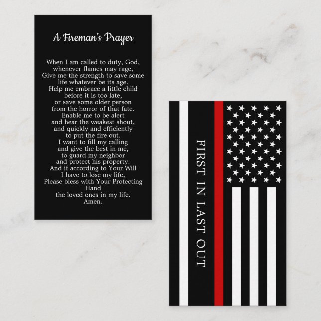 Fireman's Prayer Thin Red Line Firefighter Business Card (Front/Back)