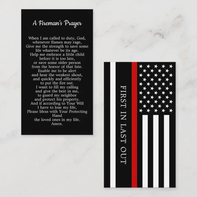 Fireman's Prayer Thin Red Line Firefighter Business Card | Zazzle