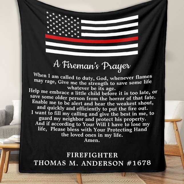 Fireman's Prayer Thin Red Line Firefighter Fleece Blanket (Creator Uploaded)