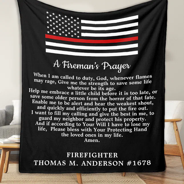 Fireman's Prayer Thin Red Line Firefighter Fleece Blanket | Zazzle
