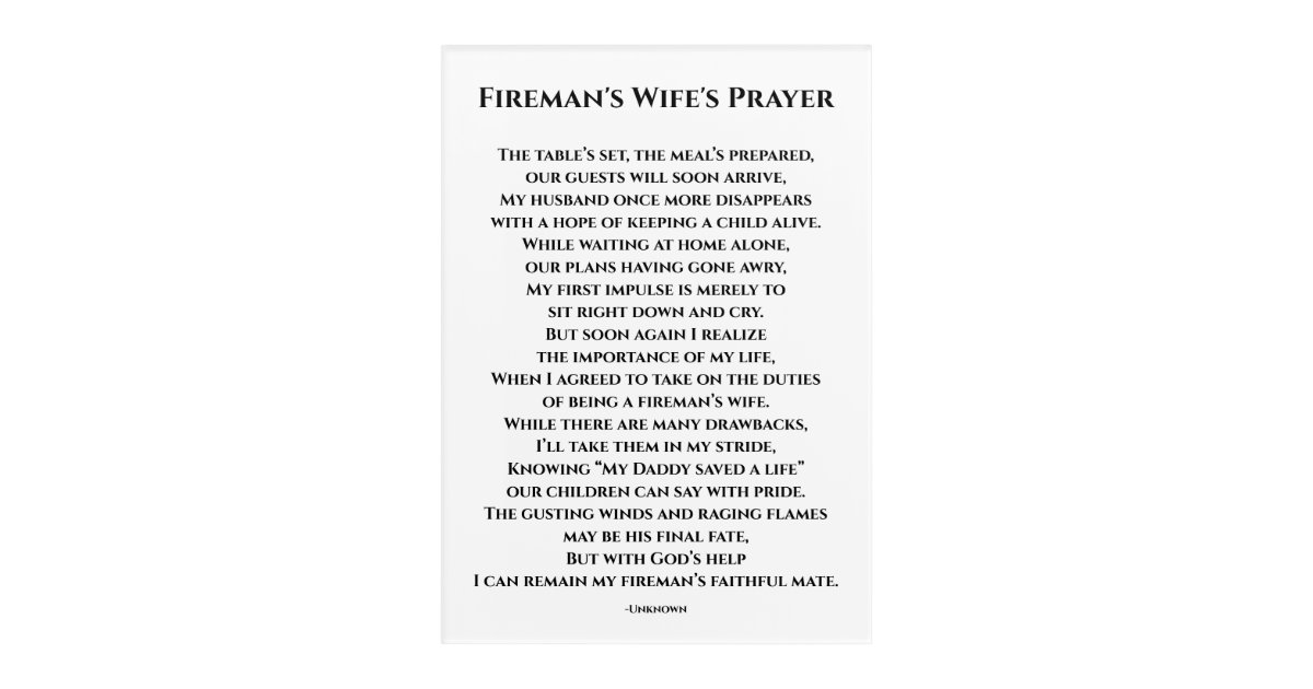 Fireman #39 s Wife #39 s Prayer Acrylic Print Zazzle Fireman #39 s Wife #39 s Prayer Acrylic Print Zazzle