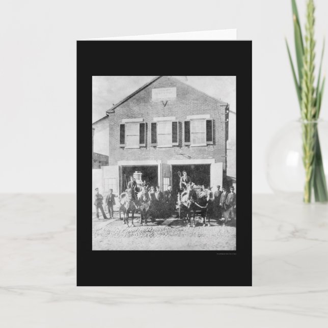 Firemen and Equipment in Front of Firehouse 1912 Card (Front)