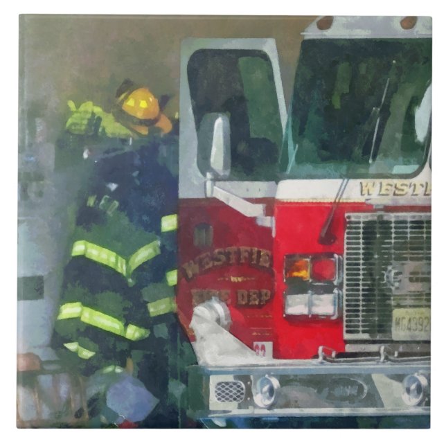 Firemen - Inside the Fire Station Ceramic Tile (Front)