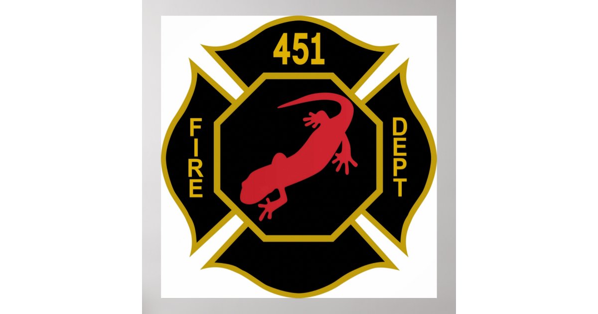 Firemen Logo Fahrenheit 451 Black Gold and Re Poster Zazzle