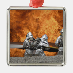 Firemen neutralize a fire metal ornament