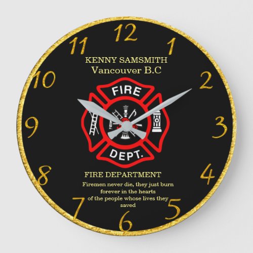 Firemen never die large clock