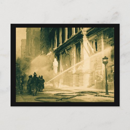 Firemen Spraying Building Pine Street New York Postcard