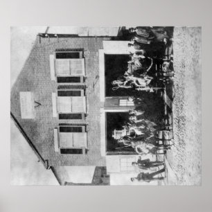 Firemen with Equipment outside Firehouse Poster