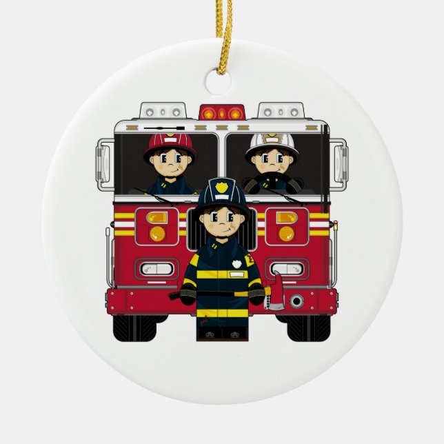 Firemen with Fire Engine Ornament (Front)