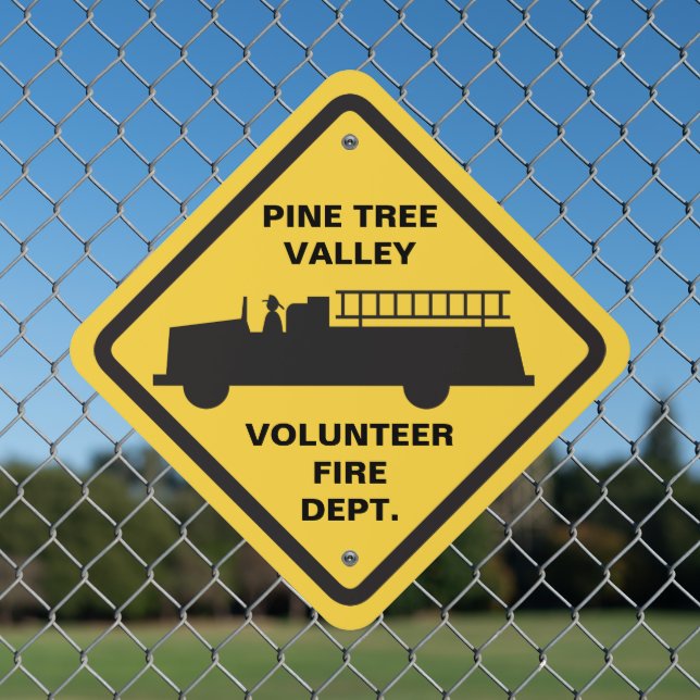 Firemens Fire Truck Firefighters Yellow and Black Metal Sign (In Situ(Fence))