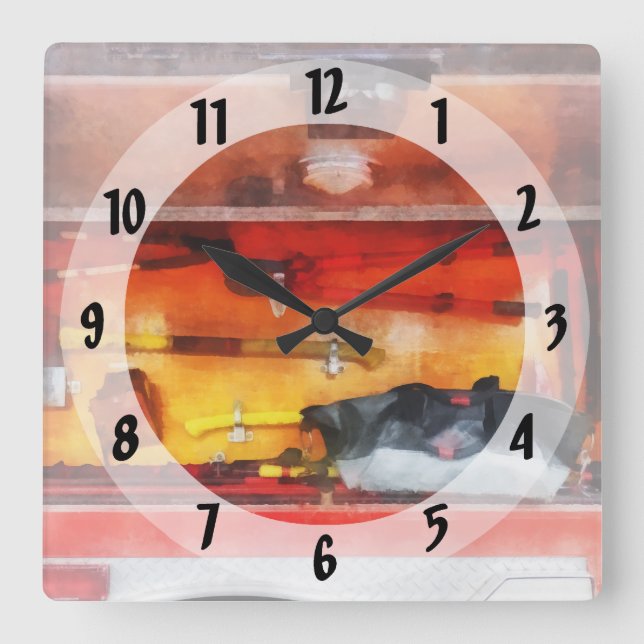 Firemen's Tools of the Trade Square Wall Clock (Front)