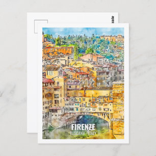Firenze Tuscany Italy Travel Place Watercolor Postcard