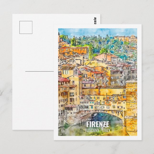 Firenze Tuscany Italy Travel Place Watercolor Postcard (Front/Back)