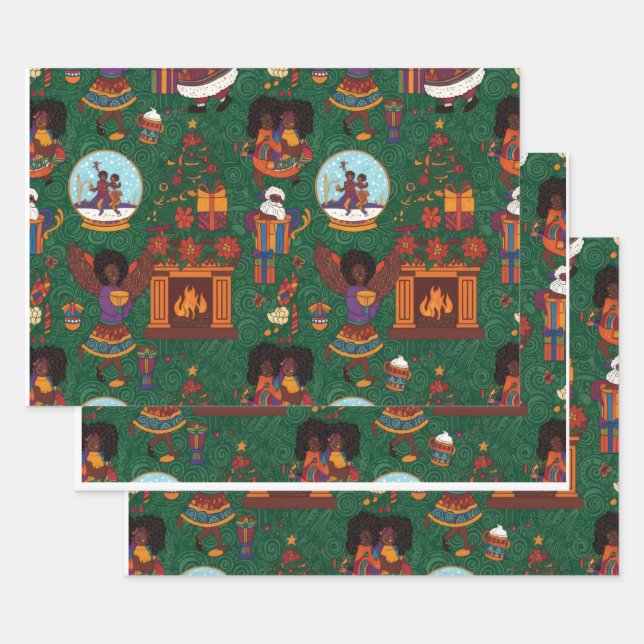 Fireplace and Kente Cloth Wrapping Paper Sheets (Set)