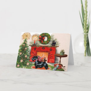 Fireplace and Scottish Terrier Christmas Card