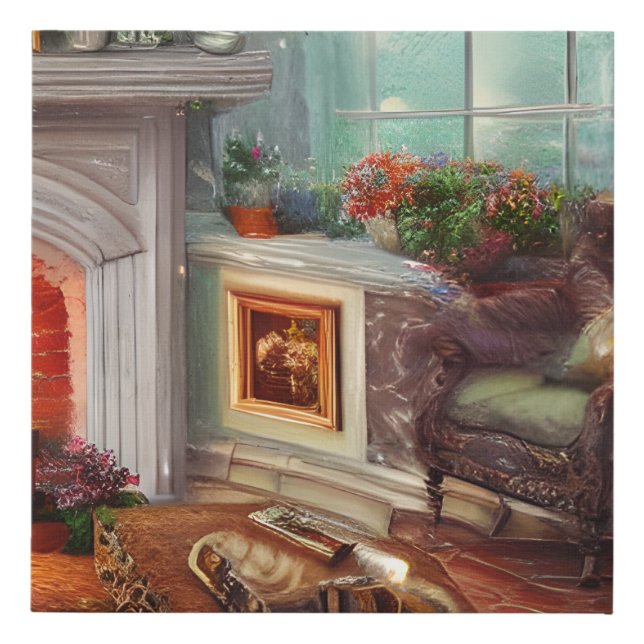 Fireplace Art Faux Canvas Print (Front)
