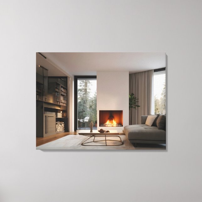 Fireplace at home canvas print (Front)